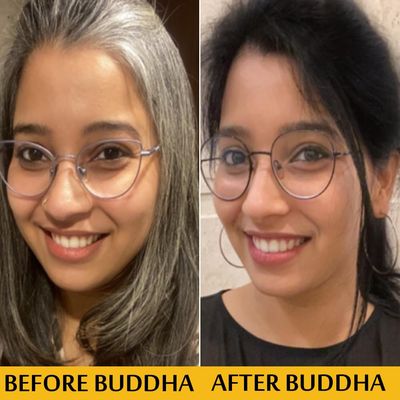 Buddha Natural Hair Oil for Greys Whites (150 ml, 5.1 Oz) - Restore Natural Black Color of Hair With Unique Herbs oil blend For Men and Women - 100 Ayurvedic - No Mineral Oil
