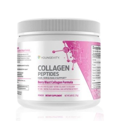 Youngevity Collagen Peptides Powder - Hair, Skin Nail Support with Hydrolyzed Type I II, Biotin, Vitamin B12, Antioxidants Alpha Lipoic Acid - Joint Bone Health - Berry Flavor - 251g