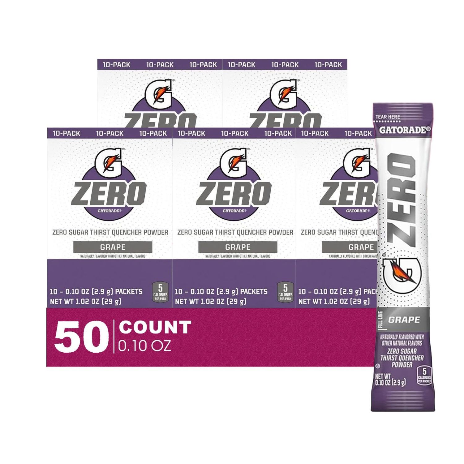 Gatorade ZERO 50- Count of Zero Grape Thirst Quencher Electrolyte Enhanced Sports Drink Powder 0.10oz Packet