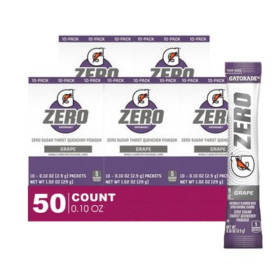 Gatorade ZERO 50- Count of Zero Grape Thirst Quencher Electrolyte Enhanced Sports Drink Powder 0.10oz Packet