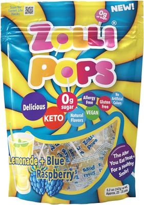 Zollipops Lemonade Blue Raspberry - A Refreshing Duo of Lemonade and Blue Raspberry Flavored Lollipops, 5.2 oz. Bag