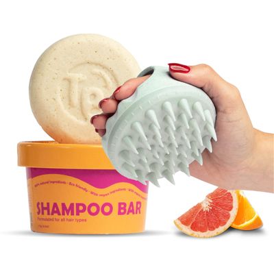 Tree Bottle Hair Care Bundle - Organic Citrus Shampoo Bar Sustainable Scalp Massager - Gentle Cleanse, Frizz Control, Exfoliation, and Circulation Boost for All Hair Types - Travel-Friendly
