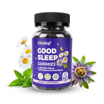 careleaf Non-Melatonin Sleep Aid Gummies - Fall Asleep Faster with L-Theanine, Magnesium Herbal Blend, 60 Vegan Gummies for Adults, Reduces Nighttime Overthinking