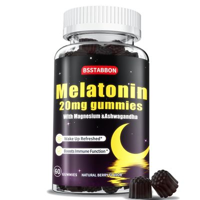 Melatonin Gummies 20mg for Women Men: Sugar Free Chewable Supplement with Zinc L-Theanine Ashwagandha Magnesium Lemon Balm and Chamomile - Maximum Strength for Adults Natural Berry Flavor(60count)