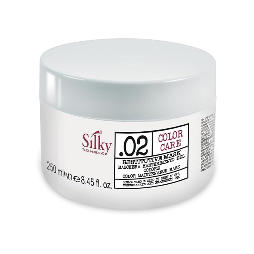 SILKY Technobasic .02 Organic Restitutive Hair Mask - Deep Moisturizing Hair Mask with Pomegranate Extract - Hair Color Mask with Hydrating and Restoring Action for Dry and Treated Hair - 250 ml