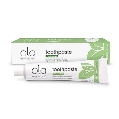 Dr. Mercola Ola Botanicals Toothpaste (3 Oz.), tulsi-Mint, Plant-derived Ingredients to whiten and Protect, Fluoride Free, Soy Free, Non GMO,