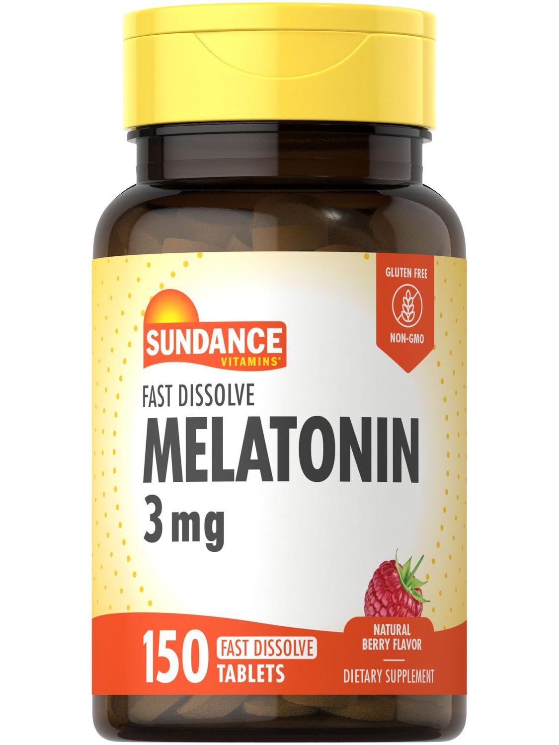 Sundance Melatonin Fast Dissolve 3mg 150 Fast Dissolve Tablets Natural Berry Flavor Vegetarian, Non-GMO, and Gluten Free Supplement
