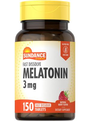 Sundance Melatonin Fast Dissolve 3mg 150 Fast Dissolve Tablets Natural Berry Flavor Vegetarian, Non-GMO, and Gluten Free Supplement