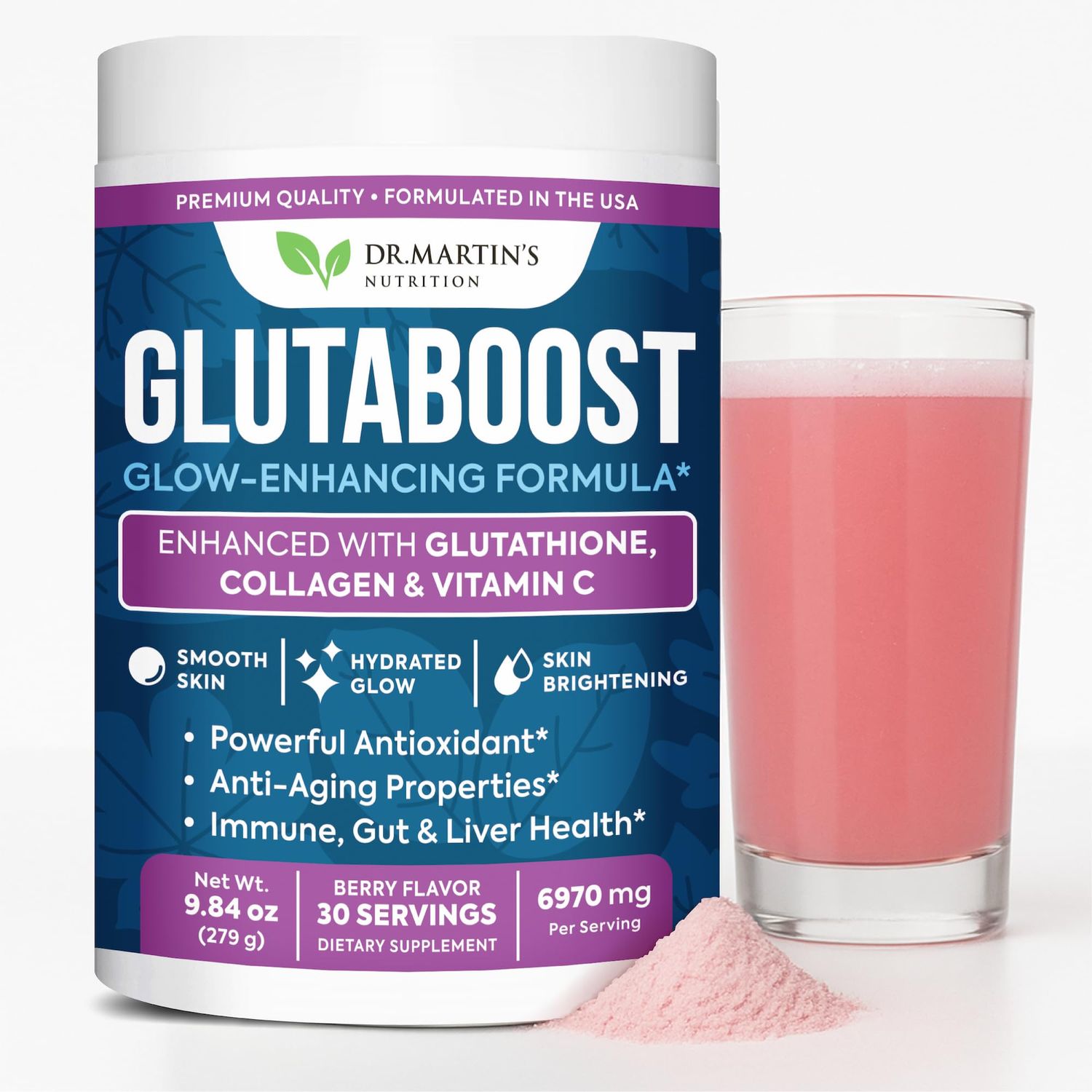 6970mg Glutathione Powder for Skin Brightening Enhanced with Collagen Vitamin C Brightens Skin, Fades Dark Spots Melasma, Anti-Aging Antioxidant Supports Immune, Gut Liver Health