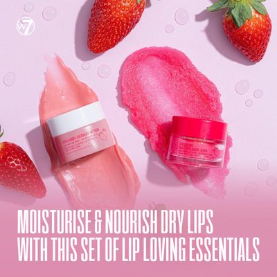 W7 Sweet Dreams Lip Scrub Overnight Lip Mask Duo - 2 Piece Gift Set - Strawberry Flavour - Exfoliate, Condition, Soothe Hydrate