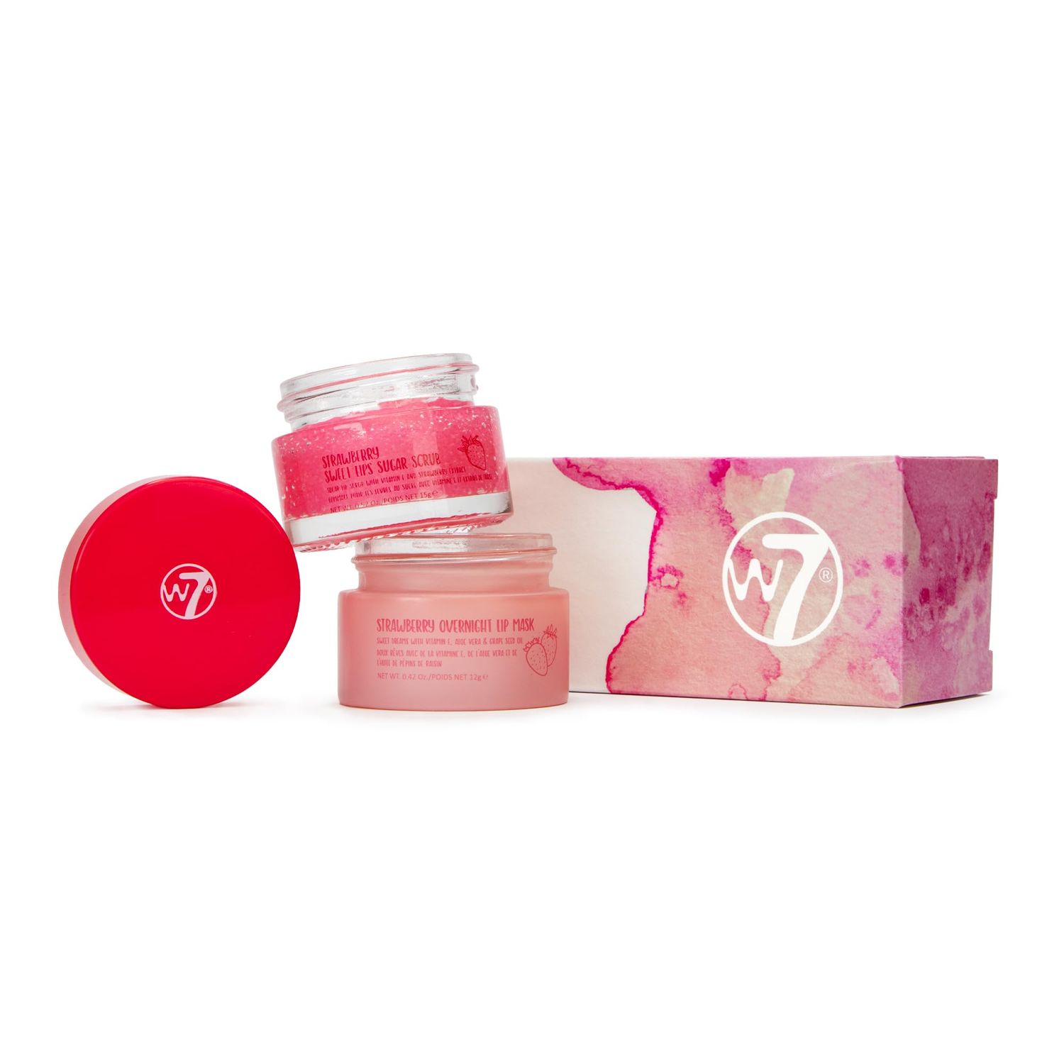W7 Sweet Dreams Lip Scrub Overnight Lip Mask Duo - 2 Piece Gift Set - Strawberry Flavour - Exfoliate, Condition, Soothe Hydrate