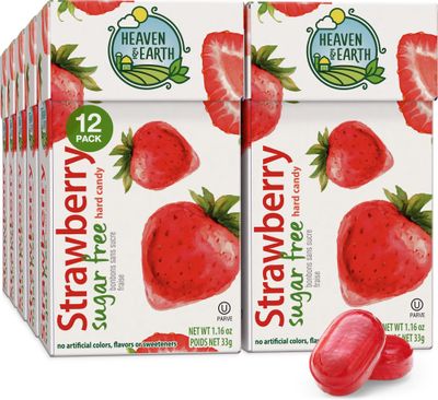 Heaven Earth Sugar Free Strawberry Hard Candies (12 Pack) Made with Natural Colors Flavors, No High Fructose Corn Syrup, Gluten Free, Nothing Artificial, Kosher, Wonderfully Delicious!