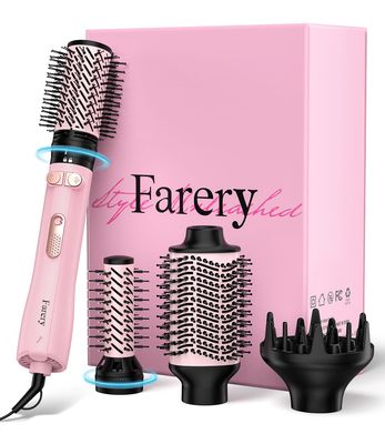 Farery 4-in-1 Rotating Blow Dryer Brush Set Oval Volumizing Barrel, 1.5&quot; 2&quot; Rotating Brushes, and Diffuser All-in-One Hot Air Brush for Fast Drying, Volumizing, and Smoothing