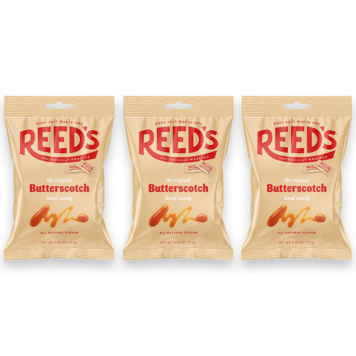 Reeds Individually Wrapped Butterscotch Hard Candy Traditional Butterscotch Hard Candy Creamy and Buttery Old-Fashioned Butterscotch Hard Candy Brought To You By Iconic Candy 6.25oz Peg Bag (1)