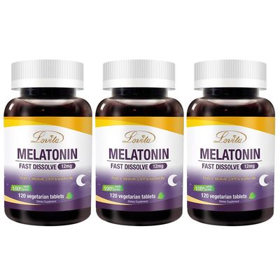Lovita Melatonin 12mg Fast Dissolve Natural Sleep Aid 100 Drug-Free 120 Vegetarian Tablets (Pack of 3)
