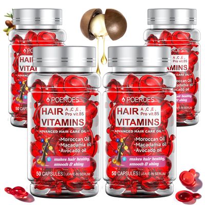 POEROES Hair Vitamins A C, E B5-200 Capsules Hair Serum with Argan, Avocado Macadamia Oils - Hair Treatment for Healthy Nourished Hair