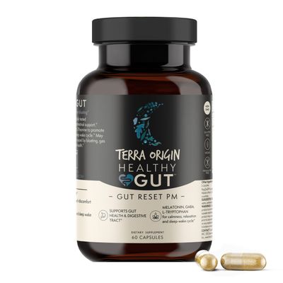 TERRA ORIGIN Healthy Gut Reset PM 60 Veggie Capsules Natural Sleep Aid Supplement for Sleep Wake Cycles GABA, L-Tryptophan, Melatonin, L-Glutamine, Licorice Root, Slippery Elm Root