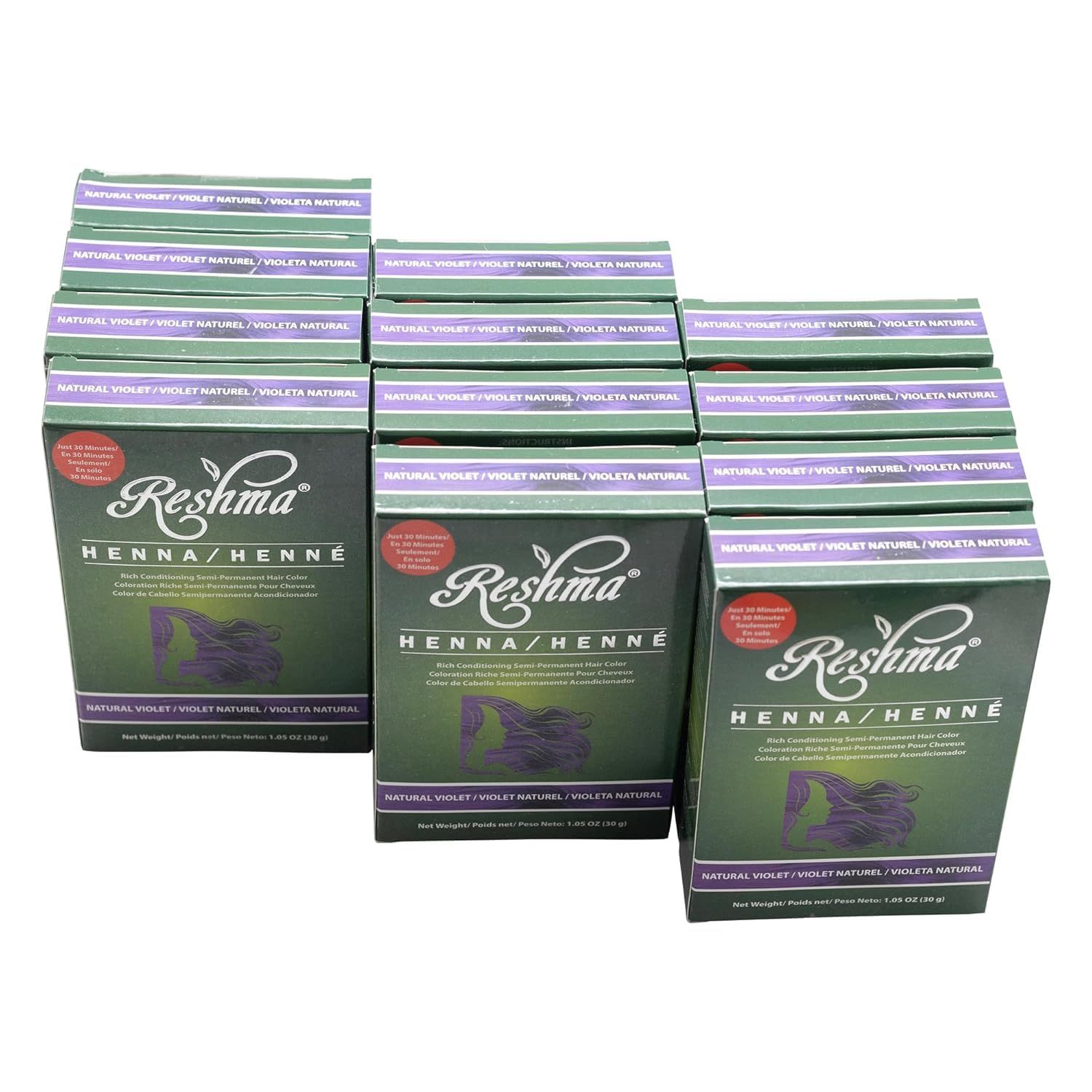 Reshma Beauty 30 Minute Henna Hair Color Infused with Natural Herbs, For Soft Shiny Hair, Henna Hair ColorDye, 100 Gray Coverage, Semi-Permanent Ayurveda Hair Product, 12.6 oz, Pack of 12 (Violet)