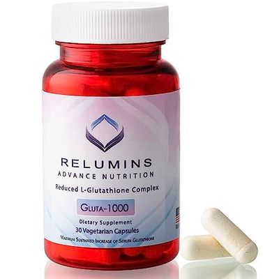 Relumins Advance Nutrition Gluta 1000 - Reduced L-Glutathione, Alpha Lipoic Acid Rose HIPS - Antioxidant Support for Skin Overall Wellness - 30 Veg Capsules (15-Day Supply)