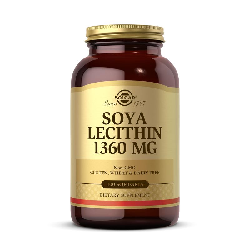 SOLGAR SOYA Lecithin 1360 mg - 100 Softgels - Source of Choline - Gluten Dairy Free - 100 Servings