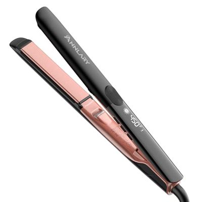 Annlary Hair Straightener, 1 Inch Flat Iron Straightener and Curler 2 in 1, Titanium Ceramic Ionic Dual Voltage Straightener with Anti-Iron Silicone for Less Frizz, Shinier Smoother Hair