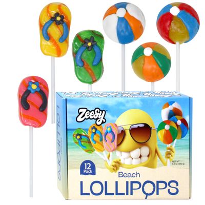 Beach Ball Flip Flop Lollipops Individually Wrapped - 12 Pool Party Beach Candy Suckers for Beach Party Favors, Beach Party Supplies, Summer Party, Tropical Hawaiian Luau Party