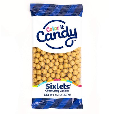 Color It Candy Shimmer Gold Sixlets 14 Oz Peg Bag - Perfect For Table Centerpieces, Weddings, Birthdays, Candy Buffets, Party Favors.