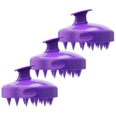 ALAZCO 3 Purple Color Hair Scalp Shampoo Brush Scrubber Dandruff Care Relaxing Soft Flexible Silicone Bristles Wet Dry Curly Straight Short Long Hair Growth Travel Gym Shower Men Women
