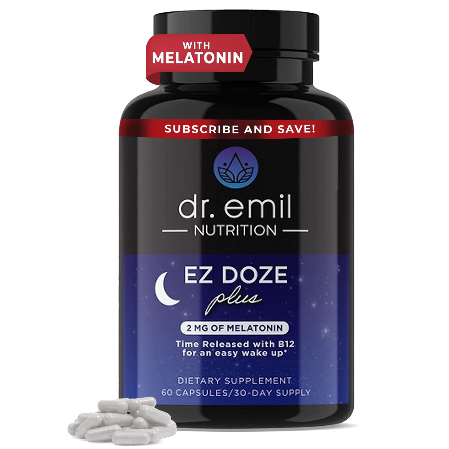 DR. EMIL NUTRITION EZ Doze Melatonin-Free Natural Sleep Aid with L-Theanine, GABA 5HTP - Extra Strength Sleeping Pills for Adults - Safe and Non-Habit Forming (60 Veggie Capsules)