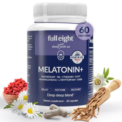 Full Eight Melatonin Fast Dissolve Melatonin Supplements 10mg - Sleep Aid for Adults, Natural Sleep Support, Magnesium, B6, L-Theanine, 5-HTP, Ashwagandha, L-Tryptophan, GABA, 60 Capsules
