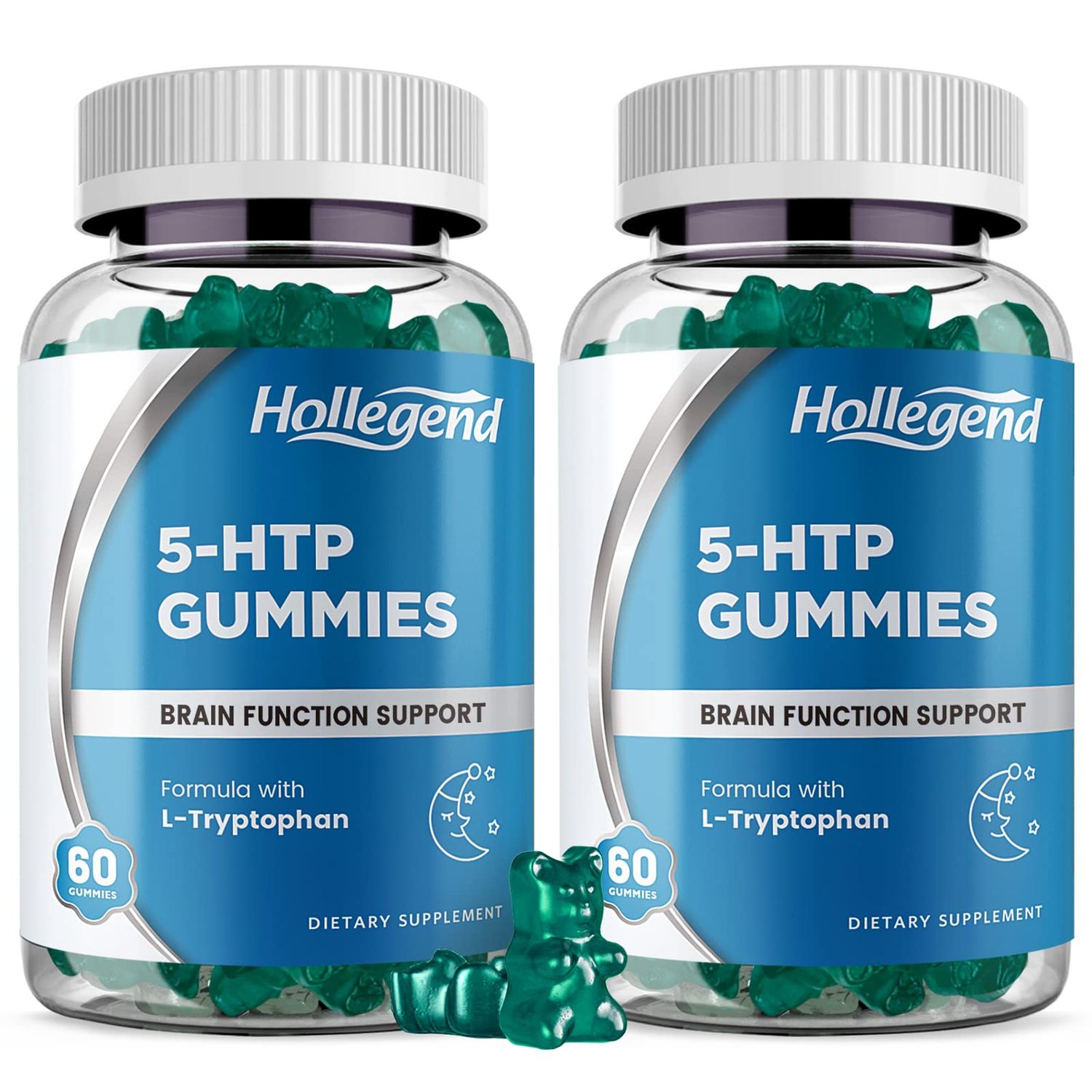 HOLLEGEND 5-HTP Gummies 200mg, 5HTP L-Tryptophan Supplements for Stress Relief, Brain Support, Blueberry Flavor, 120 Chewables