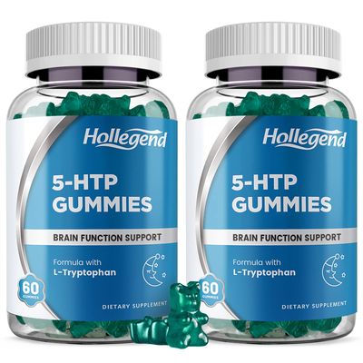 HOLLEGEND 5-HTP Gummies 200mg, 5HTP L-Tryptophan Supplements for Stress Relief, Brain Support, Blueberry Flavor, 120 Chewables
