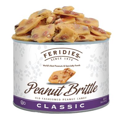 FERIDIES Old Fashioned Gourmet Peanut Brittle, Homemade Candy with Extra-Large Virginia Peanuts - 16 Oz Tin