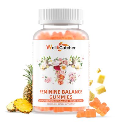 Wellcatcher Premium Feminine Balance Gummies for Women - Hawaiian Pineapple Probiotic Gummies for pH Balance Vaginal Health Immune Support Vegan, Gluten-Free Sugar-Free Pineapple Flavor 60 Count