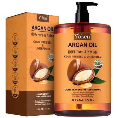 Yoken Argan Oil for Hair, Pure and Natural Morocco Argan Oil, Argon Oil For Hair, Scalp, Face Skin Care, 100 Cold Pressed Hair Conditioner, Unrefined Argon Nails Carrier Oil (16 Fl Oz)