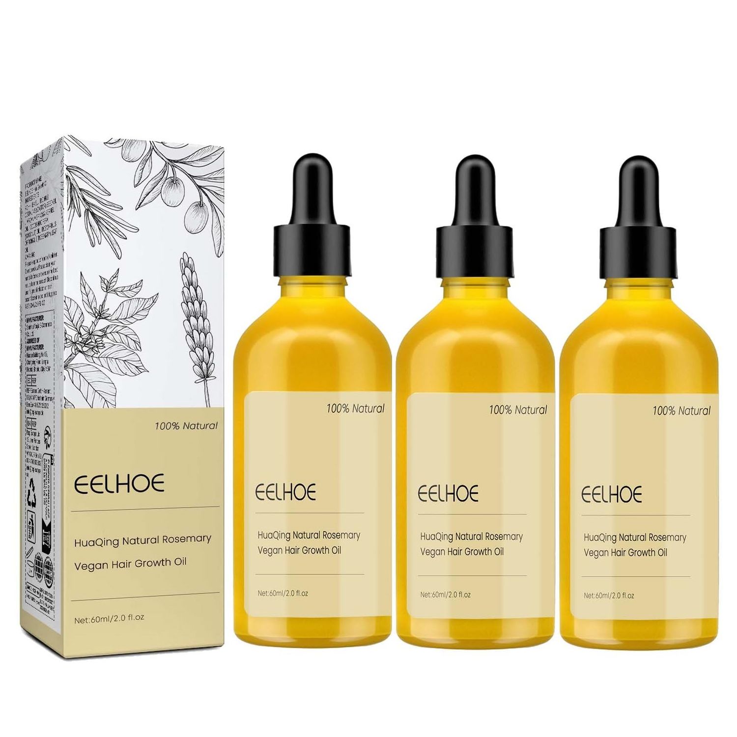 180 ML Veganic Natural Hair Growth Oil, Eelhoe Organic Rosemary Oil for Hair Growth and Dry Damaged Hair.(3 Pcs)