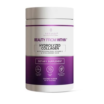 VITASEI Hydrolyzed Collagen Peptides Powder with Vitamin C Resveratrol - Hair, Skin and Nails Vitamins for Women Men - Bone and Joint Supplement - Coconut Flavored - 16 oz