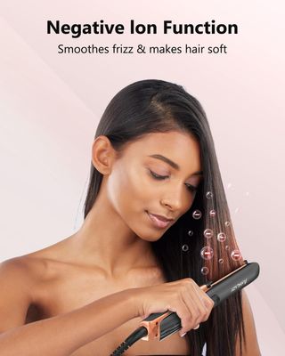 Annlary Hair Straightener, 1 Inch Flat Iron Straightener and Curler 2 in 1, Titanium Ceramic Ionic Dual Voltage Straightener with Anti-Iron Silicone for Less Frizz, Shinier Smoother Hair