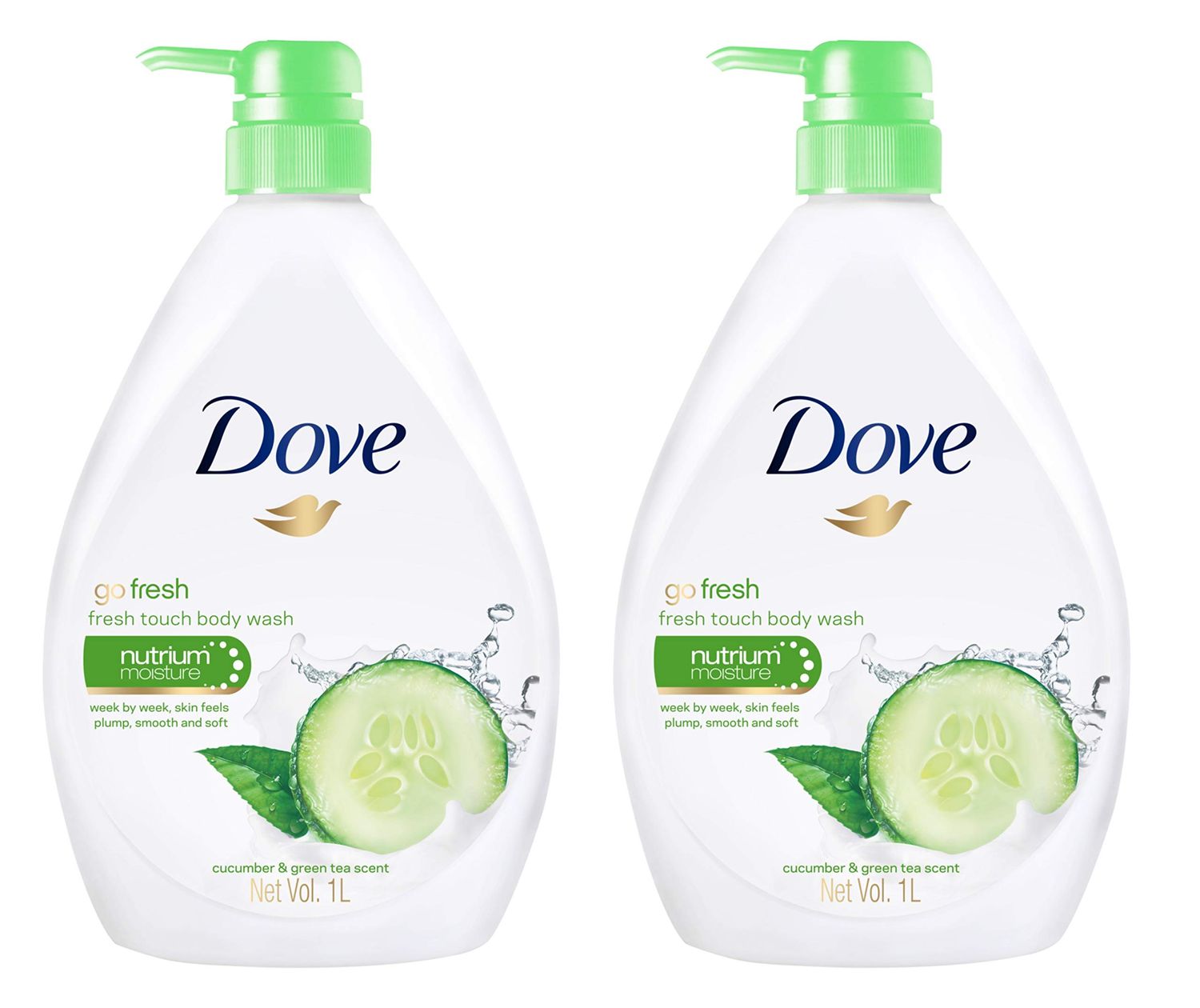 Dove Go Fresh Nourishing Body Wash, Cucumber and Green - 33.8 Fl Oz 1L x 2 Pack