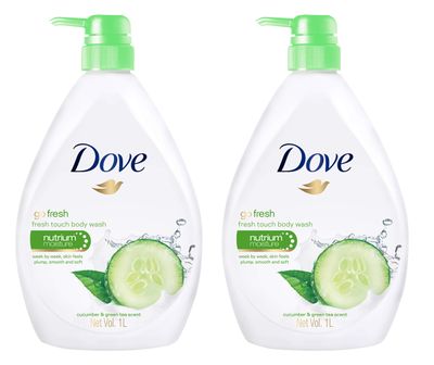 Dove Go Fresh Nourishing Body Wash, Cucumber and Green - 33.8 Fl Oz 1L x 2 Pack