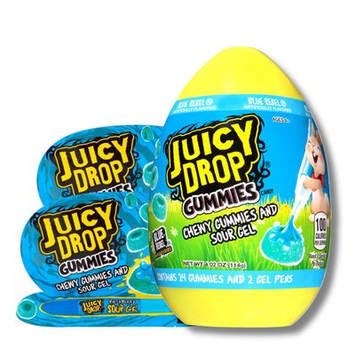 Easter Juicy Drop Pop Gummies - In Festive Easter Egg Packaging - Includes 24 Gummies and 2 Juice Pens in Each Egg! - Gift Pack By Lyza&#39;s Sweets Treats (Pack of 1, Blue Rebel or Knockout Punch)