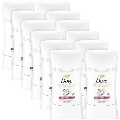 Dove Advanced Care Antiperspirant, Caring Coconut, 12-Pack - Moisturizing Deodorant Stick with 48H of Sweat Protection, 1.6 Oz Ea