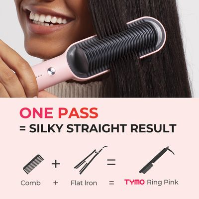 TYMO Ring Hair Straightener Brush - Hair Straightening Iron with Built-in Comb, 20s Fast Heating 5 Temp Settings Anti-Scald, Perfect for Professional Salon at Home, Sakura Pink