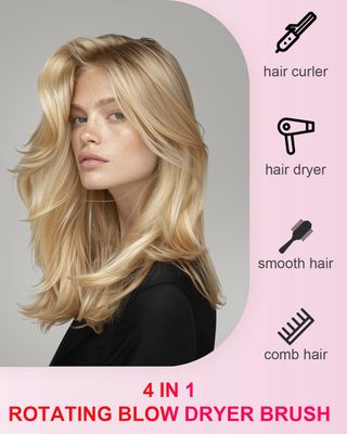 WEEYUM Rotating Hair Dryer Brush with 2 Detachable Brush Heads, 3 in 1 Hot Air Spinning Brush for VolumizerDryingSmoothingCurling