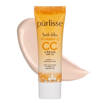 prlisse Youth Glow Vitamin C CC Cream SPF 50: Cruelty-Free Clean, Paraben Sulfate-Free, Full Coverage, Hydrates with Hyaluronic Acid Fair 1.4oz