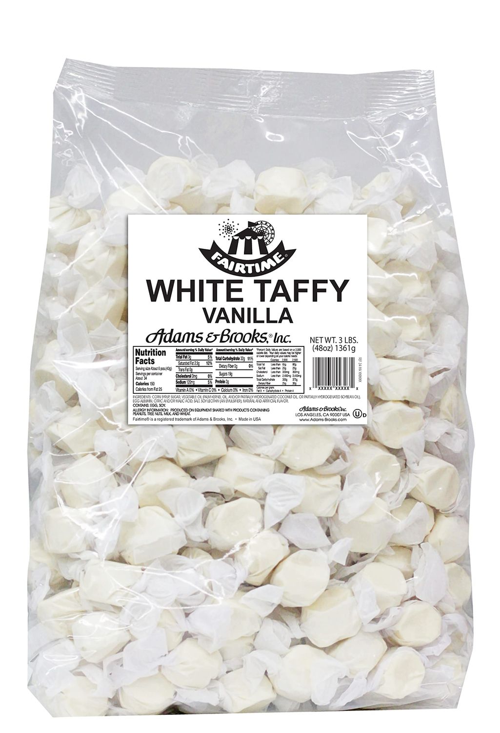 Fairtime Taffy Bulk White Candy for Candy Buffets, Vanilla Taffy, Vanilla Candy, Bulk Candy, Pinata Candy, Individually Wrapped Candy Kosher Candy, 3 Pounds of Candy