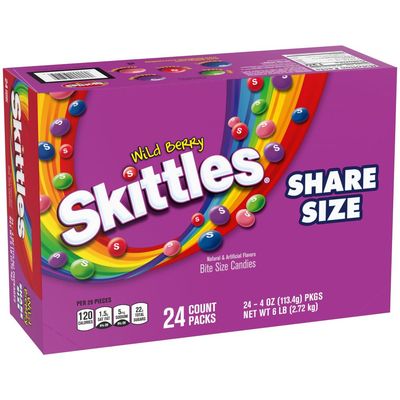 SKITTLES Wild Berry Chewy Candy Bulk - Share Size, 4 oz Bags (Pack of 24), Fruit Flavored Candy with Strawberry, Berry Punch, Wild Cherry Raspberry, Great for Parties, Movie Nights Snacks