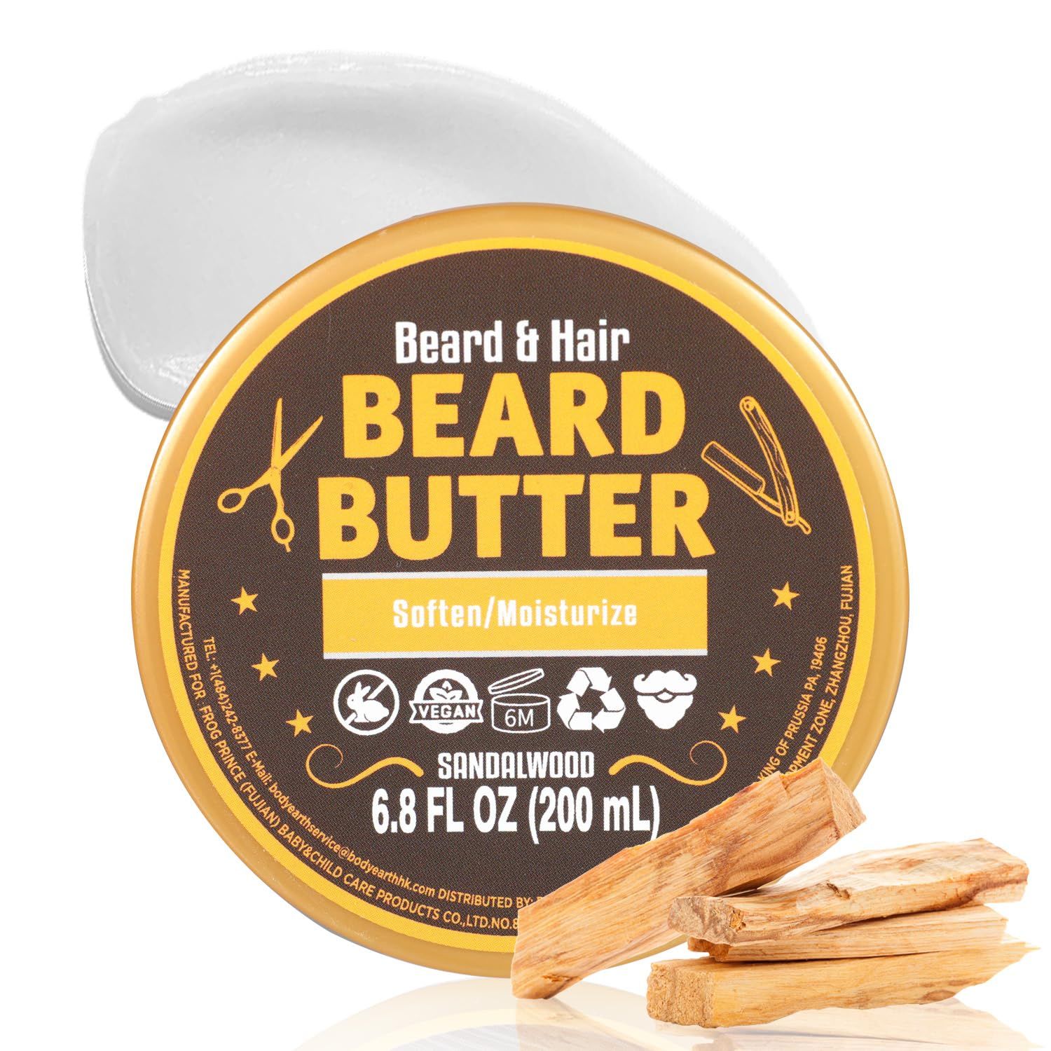 Princess Belle Beard Butter for Men, Men Grooming-Deeply Moisturizes, Softens and Styles Beard and Hair, Naturally Derived with Shea Butter and Sandalwood Oil-200ml6.8 floz