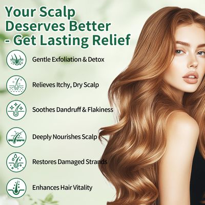 GUOYAOLIFU Scalp Scrub with Rosemary Mint, 2-in-1 Exfoliating Shampoo for Hair Treatment, Includes Silicone Scalp Massager, Removes Buildup Dandruff, 10.6oz