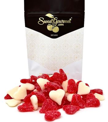 SweetGourmet Sour Gummy Red and White Candy Hearts Cherry Strawberry-Banana 1 Pound